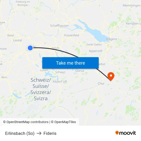 Erlinsbach (So) to Fideris map
