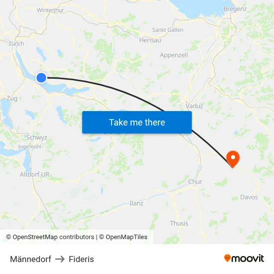 Männedorf to Fideris map