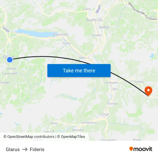 Glarus to Fideris map