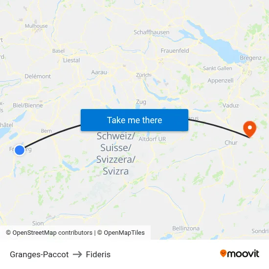 Granges-Paccot to Fideris map