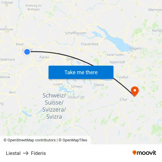Liestal to Fideris map