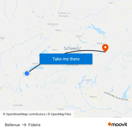 Bellevue to Fideris map