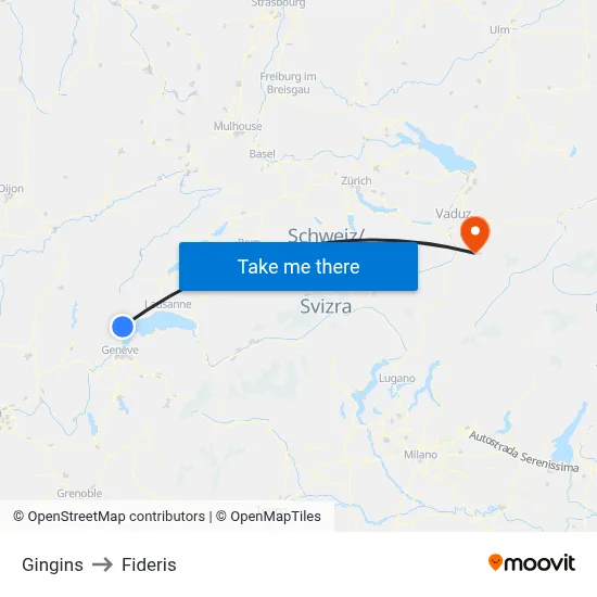 Gingins to Fideris map
