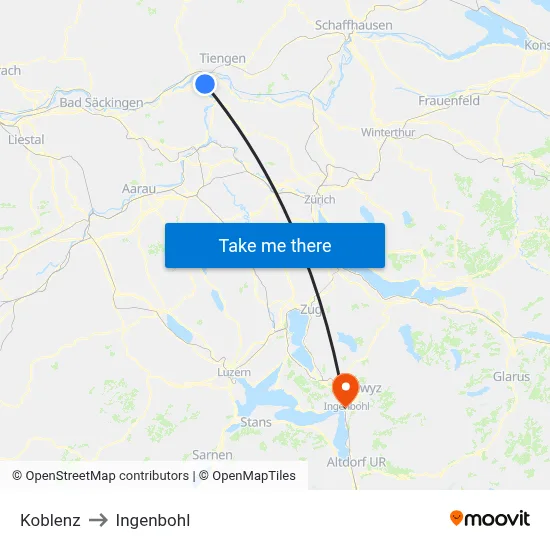 Koblenz to Ingenbohl map