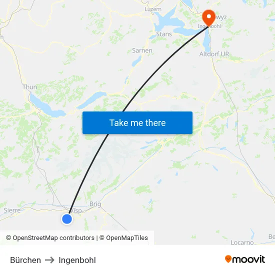 Bürchen to Ingenbohl map