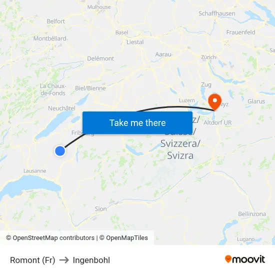 Romont (Fr) to Ingenbohl map
