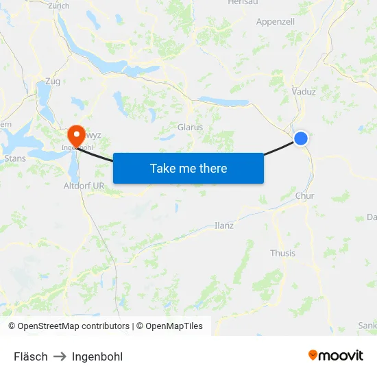 Fläsch to Ingenbohl map