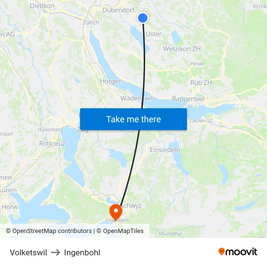 Volketswil to Ingenbohl map
