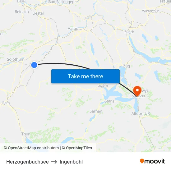 Herzogenbuchsee to Ingenbohl map