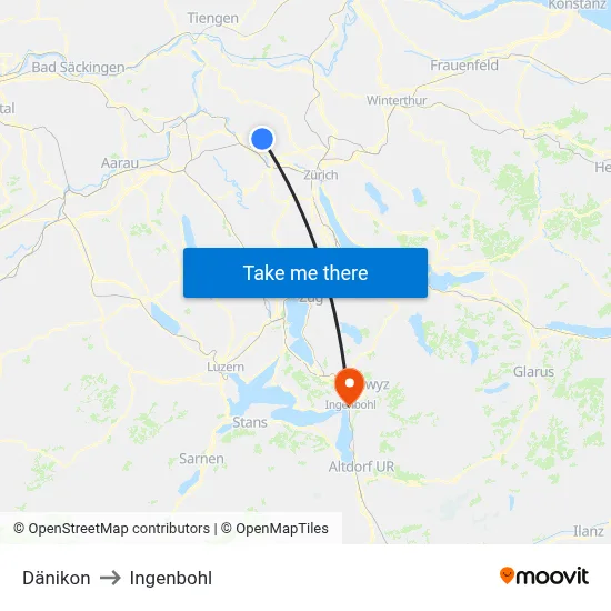 Dänikon to Ingenbohl map