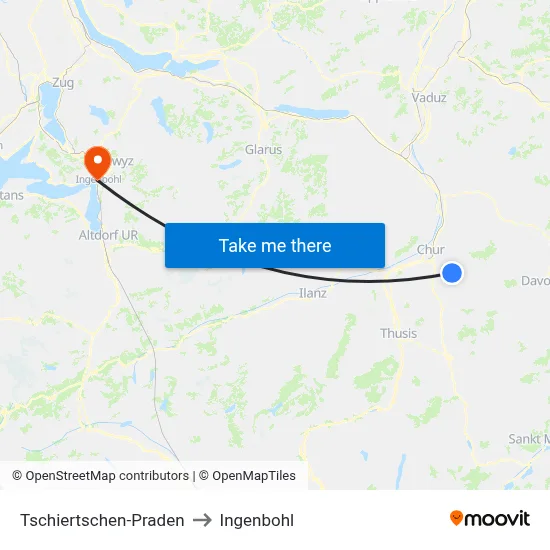 Tschiertschen-Praden to Ingenbohl map