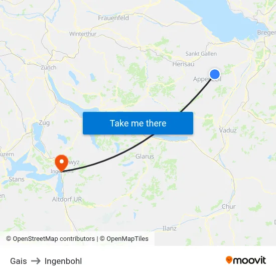 Gais to Ingenbohl map