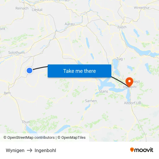 Wynigen to Ingenbohl map