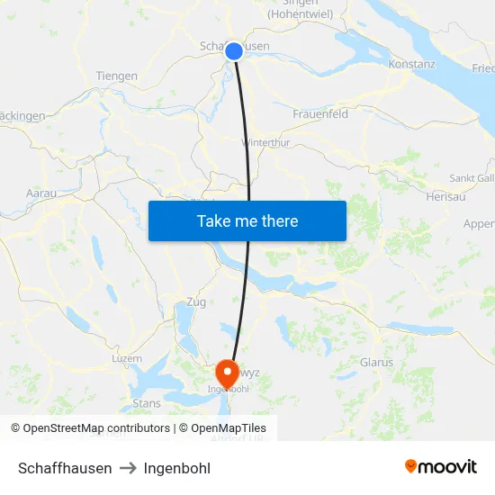 Schaffhausen to Ingenbohl map