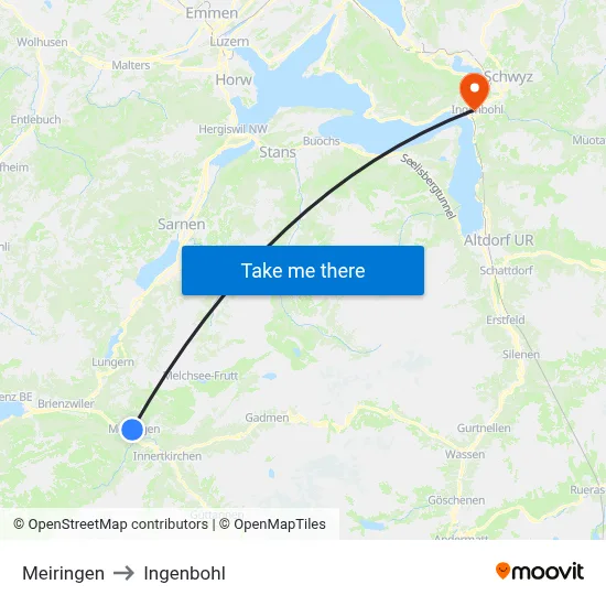 Meiringen to Ingenbohl map