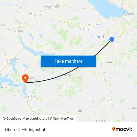 Oberriet to Ingenbohl map