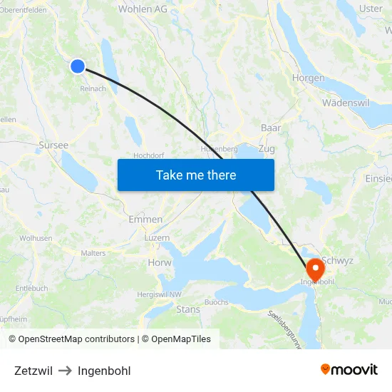 Zetzwil to Ingenbohl map