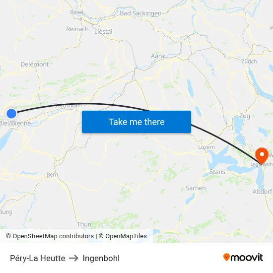 Péry-La Heutte to Ingenbohl map