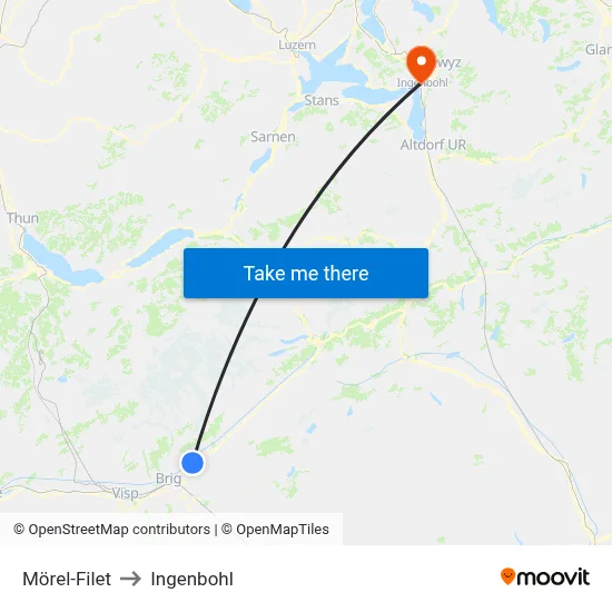 Mörel-Filet to Ingenbohl map
