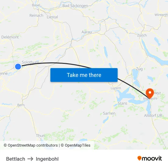 Bettlach to Ingenbohl map
