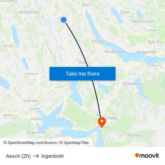 Aesch (Zh) to Ingenbohl map
