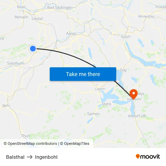 Balsthal to Ingenbohl map