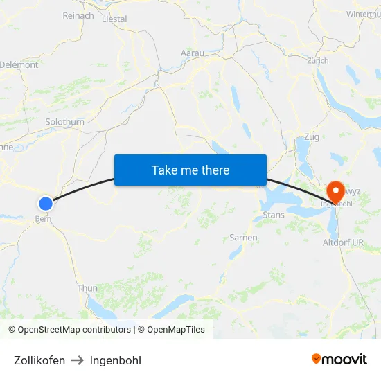 Zollikofen to Ingenbohl map