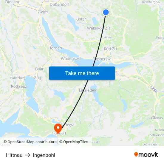Hittnau to Ingenbohl map