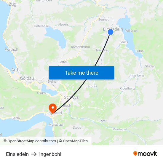 Einsiedeln to Ingenbohl map