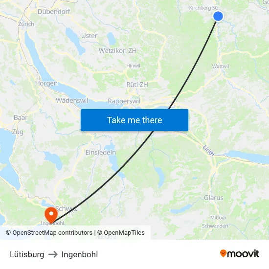 Lütisburg to Ingenbohl map