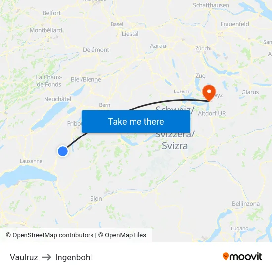 Vaulruz to Ingenbohl map