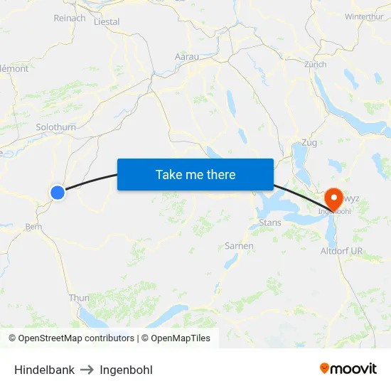 Hindelbank to Ingenbohl map