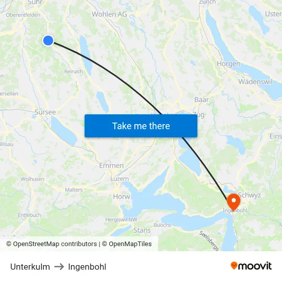 Unterkulm to Ingenbohl map
