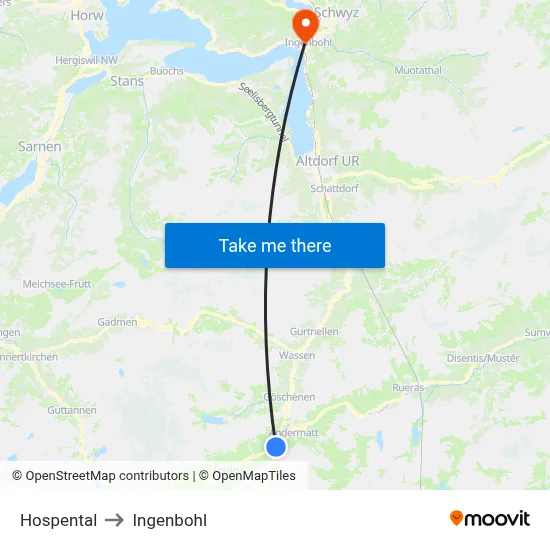 Hospental to Ingenbohl map