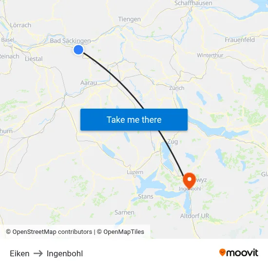 Eiken to Ingenbohl map