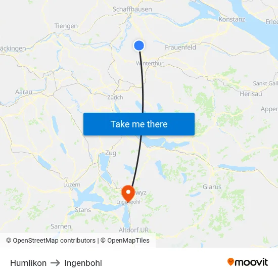 Humlikon to Ingenbohl map