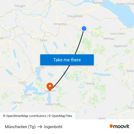 Münchwilen (Tg) to Ingenbohl map