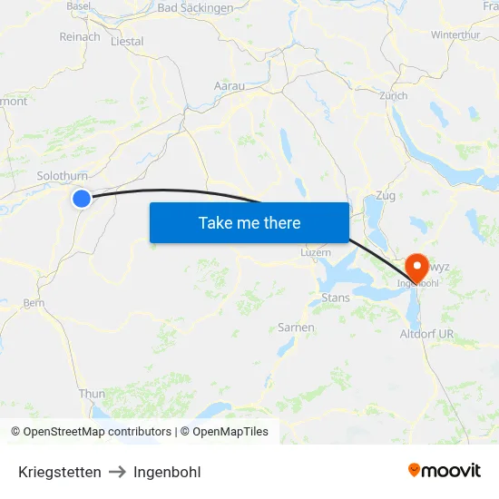 Kriegstetten to Ingenbohl map