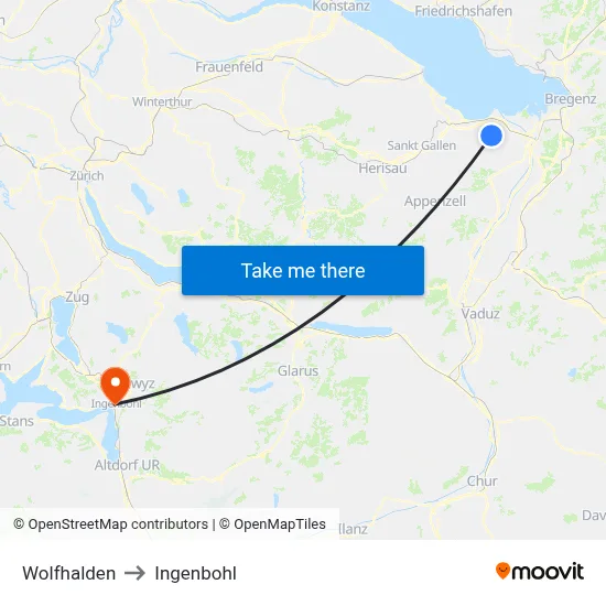Wolfhalden to Ingenbohl map