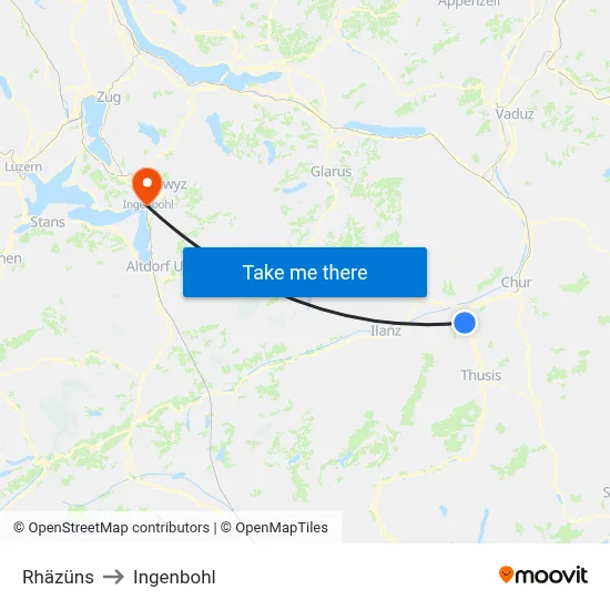 Rhäzüns to Ingenbohl map