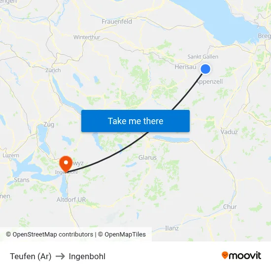 Teufen (Ar) to Ingenbohl map