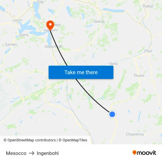 Mesocco to Ingenbohl map
