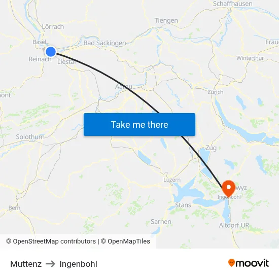 Muttenz to Ingenbohl map