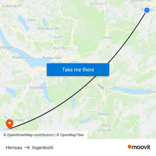 Herisau to Ingenbohl map