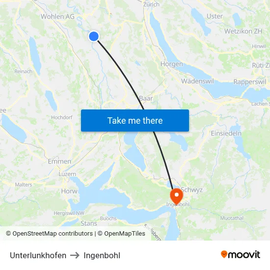 Unterlunkhofen to Ingenbohl map