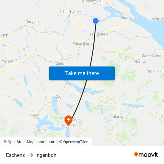 Eschenz to Ingenbohl map