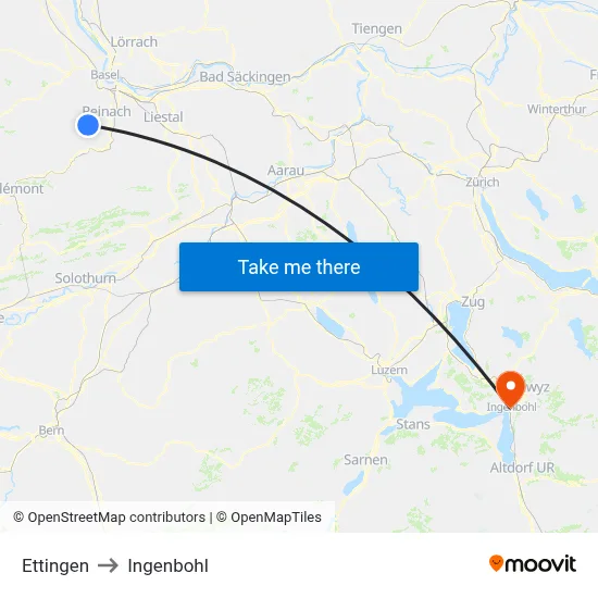 Ettingen to Ingenbohl map