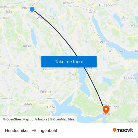 Hendschiken to Ingenbohl map