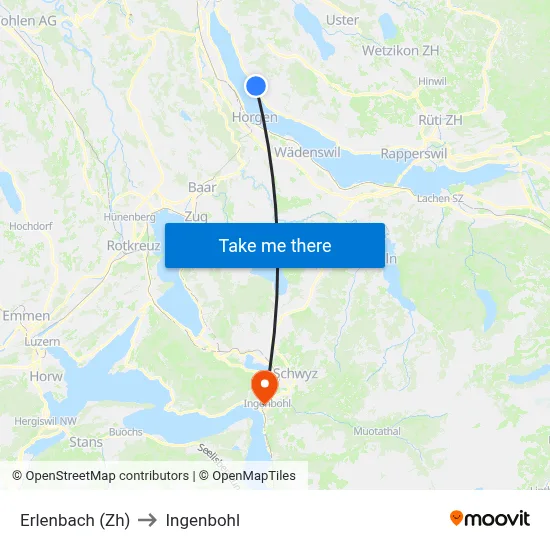 Erlenbach (Zh) to Ingenbohl map