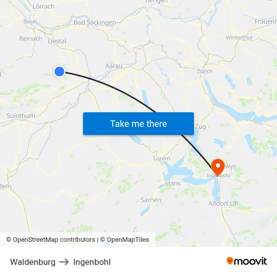 Waldenburg to Ingenbohl map